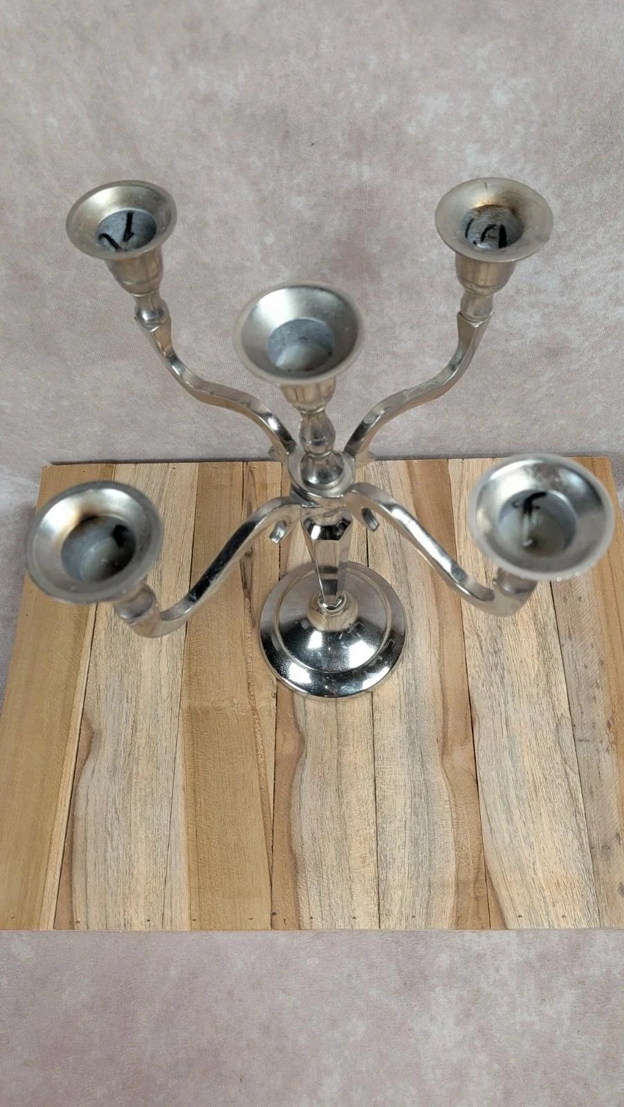 Chandelier vintage 5 branches en métal argenté – photo 4